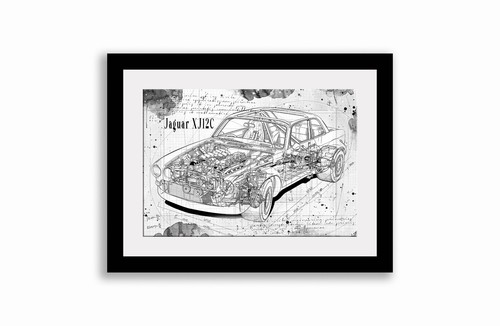 Line tech drawing jaguar - drawing,