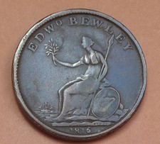 EDWARD BEWLEY. ONE PENNY TOKEN 1816. WELLINGTON AND VICTORY 1814.