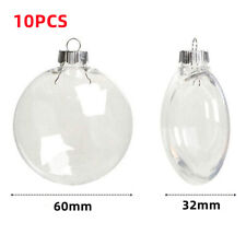 10PC Clear Plastic Balls Oval Flat Christmas Baubles Fillable Xmas Tree Ornament