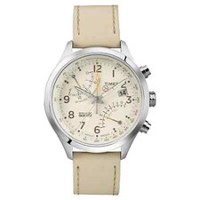 Brand New Timex Unisex IA Fly Back Watch T2P382 Cream Leather Strap and Dial