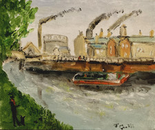 "Boat Scene" signed oil on board northern interest