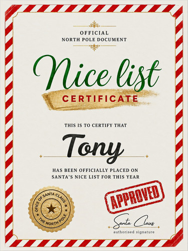 Personalised santa nice list - santa's,