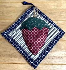 Vintage Quilted Strawberry Hot Pad Pot Holder Square Handmade 7” Hanging RARE