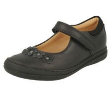 Clarks Girls Kids Scooter Jump Black Leather School /Party Shoes UK 7 H/ EU 24