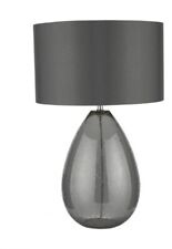 RAIN 1LT TABLE LAMP SMOKED GLASS GREY FAUX SILK SHADE NEW IN BOX
