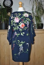 ASOS Navy Floral Embroidered Pencil Dress Size 10 Half Sleeve New
