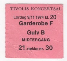 Roxy Music 11/9/74 Copenhagen Denmark Tivoli Ticket Stub Bryan Ferry