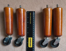 4 x Short Tapered Vintage Wooden Furniture Legs with Castors Attached