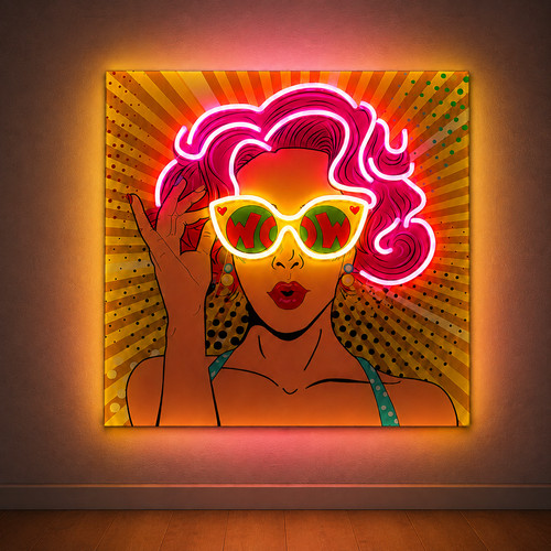 Pop art woman neon light - art,