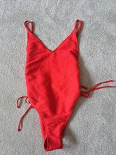 Topshop High Leg Red Ribbed