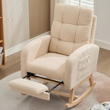 Rocking Chair with Footrest Teddy Wooden Nursing Chairs for Nursery, Living Room
