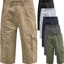 Mens 3/4 Cargo Shorts Combat Chino Pants Long Length Cotton Multi Pocket Utility