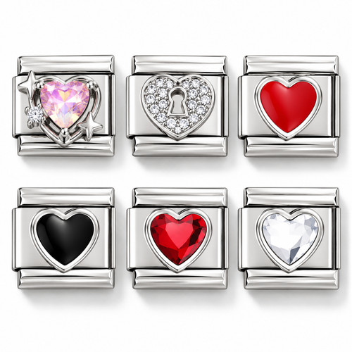 Heart enamel charms - enamel, 9mm