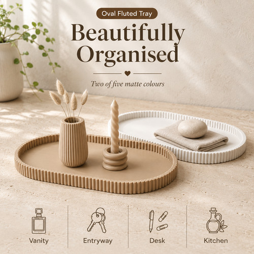 Oval fluted tray - fluted, with