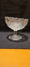 Clear EAPG Glass Pedestal Compote Fruit Bowl star pattern, very unique -wonky!!