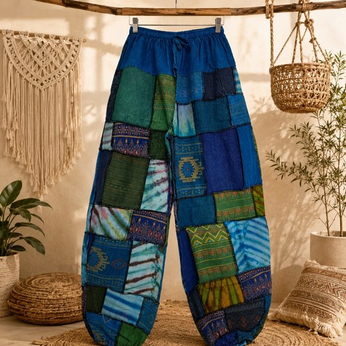 Blue patchwork harem pants - blue,