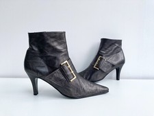 Vintage Leather Boots 6 Spanish Chic Grey Soft Ankle Pointy Stiletto Gunmetal 39