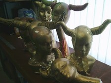 Job Lot Used 7 x Gold Display Heads For Halloween or Christmas Theaming Decor