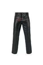 Mens Real Black Leather Pant Trouser 5 Pockets Black Leather Jeans Pants BLUF