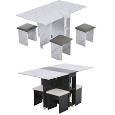 Folding Breakfast Bar Dining Table And 4pc Chairs Stools Set Kitchen Space Saver