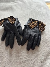 Black leather with  leopard print bow  driving gloves from Dune size S/M.  