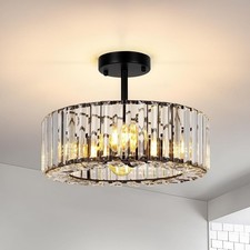 Crystal Ceiling Lights 4-Lights AUCTION Round Fixture Black Chandeliers LED