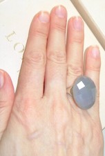 LOLA ROSE CHUNKY GREY AGATE STERLING SILVER RING SIZE M USA 6.75 NIKKI & ME QVC