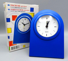 Quartz Blue Plastic Table Mantel Clock with Alarm - Opened / Unused