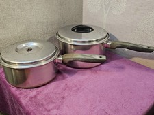 3x Vintage Prestige Copper Bottom Stainless Steel Saucepans with Lids