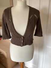 Warehouse Taupe Cardigan Shrug Sz8 Cotton Acrylic Short Sleeve Button Fastening 