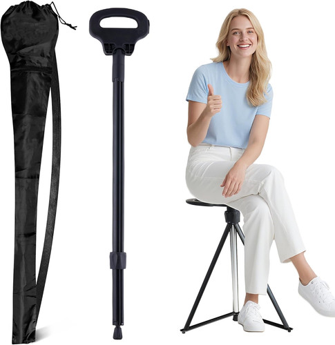Walking cane with - seat, folding