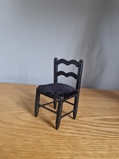 Black Velvet Cushioned Wooden Dolls House Chair