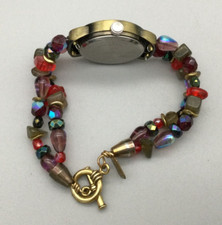 Stix & Stonz Art Glass Watch Women 26mm Gold Tone Toggle Band  New Battery 7.25"