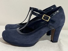 Clarks Artisan Chorus Tempo Mary Jane Shoes UK 2.5 D T-Bar Court Navy Suede VGC
