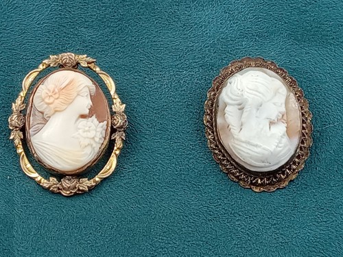 Pair old carved shell - pair,