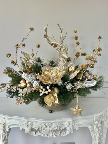 Gold reindeer artificial pine - reindeer,