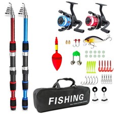 Fishing Rod Kit 1.8m 2m With Reel Lures Hooks Telescopic Travel Gear Adults Kids
