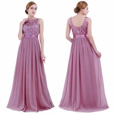 UK Women Lace Tulle Wedding Bridesmaid Maxi Dress Prom Cocktail Party Ball Gown