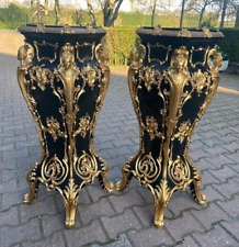 Pedestals Pair Italian Baroque Black Gold Display Columns Vintage Decor