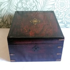 Delightful Victorian Mahogany Sewing Box With Decorative Brass Inlay Effect