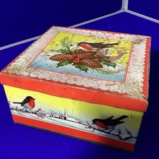 Huntley & Palmers Christmas Tin 1958 Robin Festive Decorations VINTAGE RARE 