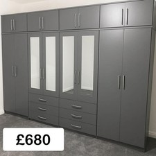 Brand New Big Grey 10ft Wide 8 Doors Wardrobe With Top Boxes FREE FITTING ❤️