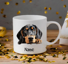 Black and Tan Coonhound Dog Peeping Puppy Personalised Mug Cup MADE TO ORDER