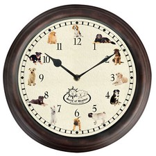 Dog Sounds Barking Wall Clock Pug Collie Beagle Labrador Alsatian Puppy 30cm 