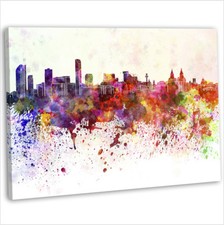 Liverpool Abstract Skyline Canvas Print Watercolour Framed Wall Art Picture