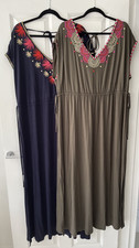 2x Boden Marcia Maxi Dress Women Size UK 22 Boho Ethnic Embroidered Green Knit