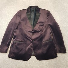 Tu Mens Jacket 46R Burgundy Purple Velvet Tuxedo Smoking Blazer Satin Lapel Slim