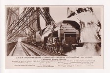 LNER Express Locomotive No. 10,000 crossing Forth Bridge - c1930's postcard