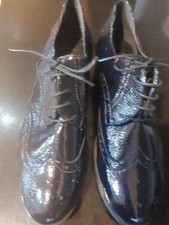 John Lewis Womens Fenton Block Heel Brogues Black Patent Leather UK Size 5 NEW