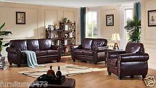 Burgundy Leather 3 Seater or 2 Seater or Armchair, Footstool Sofa Suite HIGHBURY
